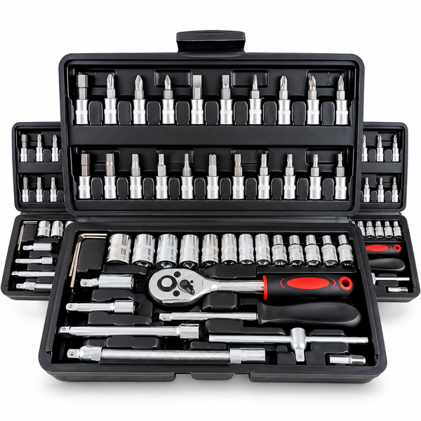 Coffret de douilles et cliquet 1/4", 46 pièces