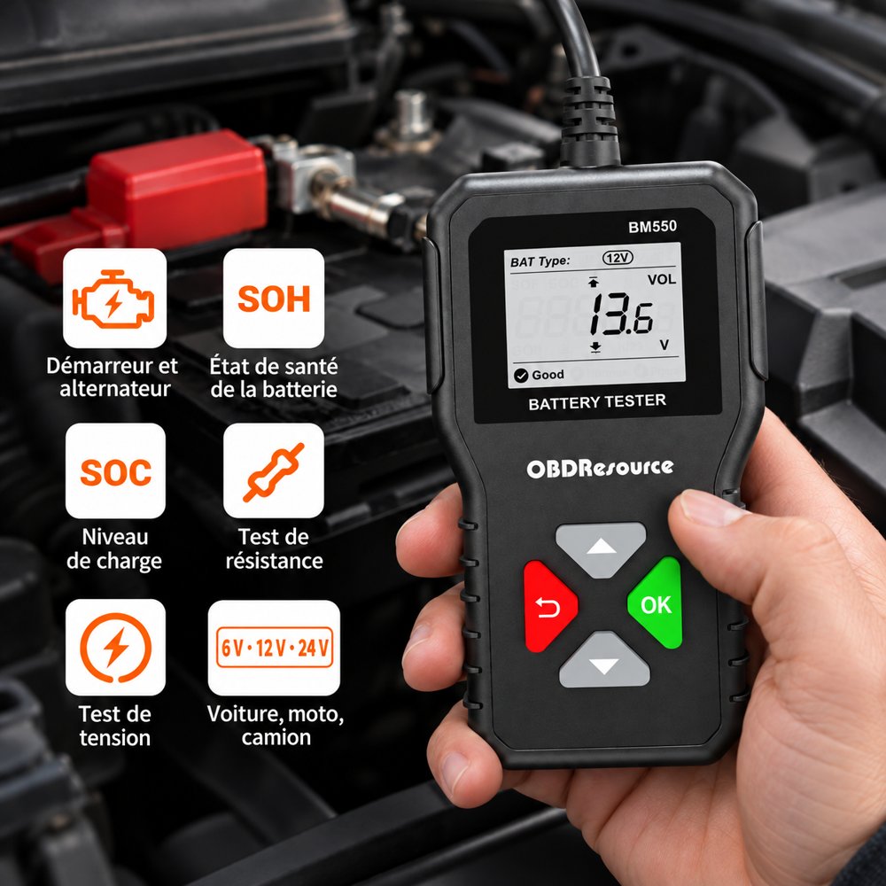 Testeur de batterie numérique 6, 12 et 24 V