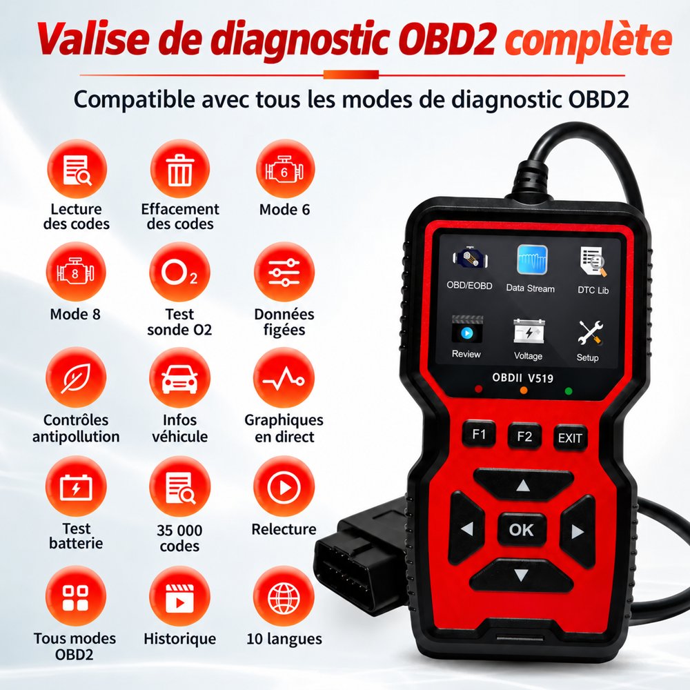 Valise de diagnostic OBD2 V519 à écran couleur