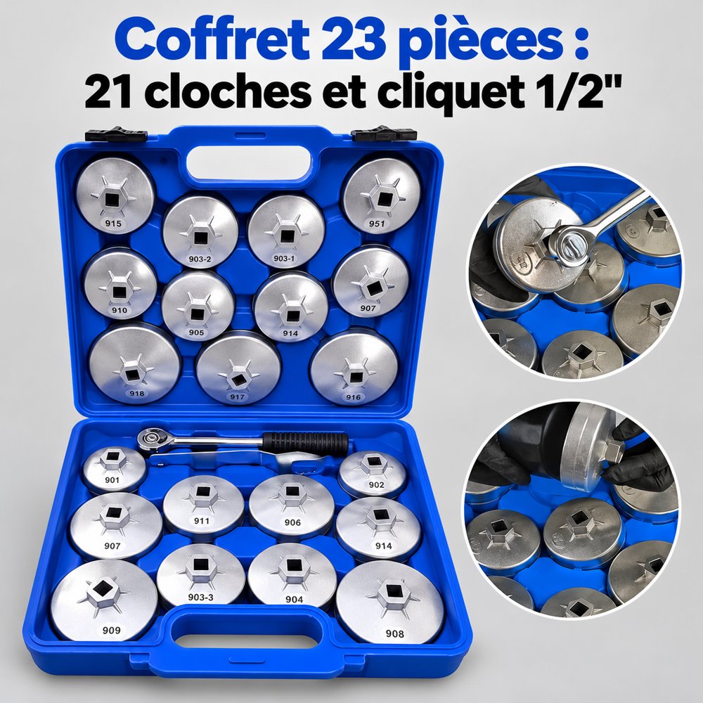 Coffret de cloches de filtre à huile et cliquet